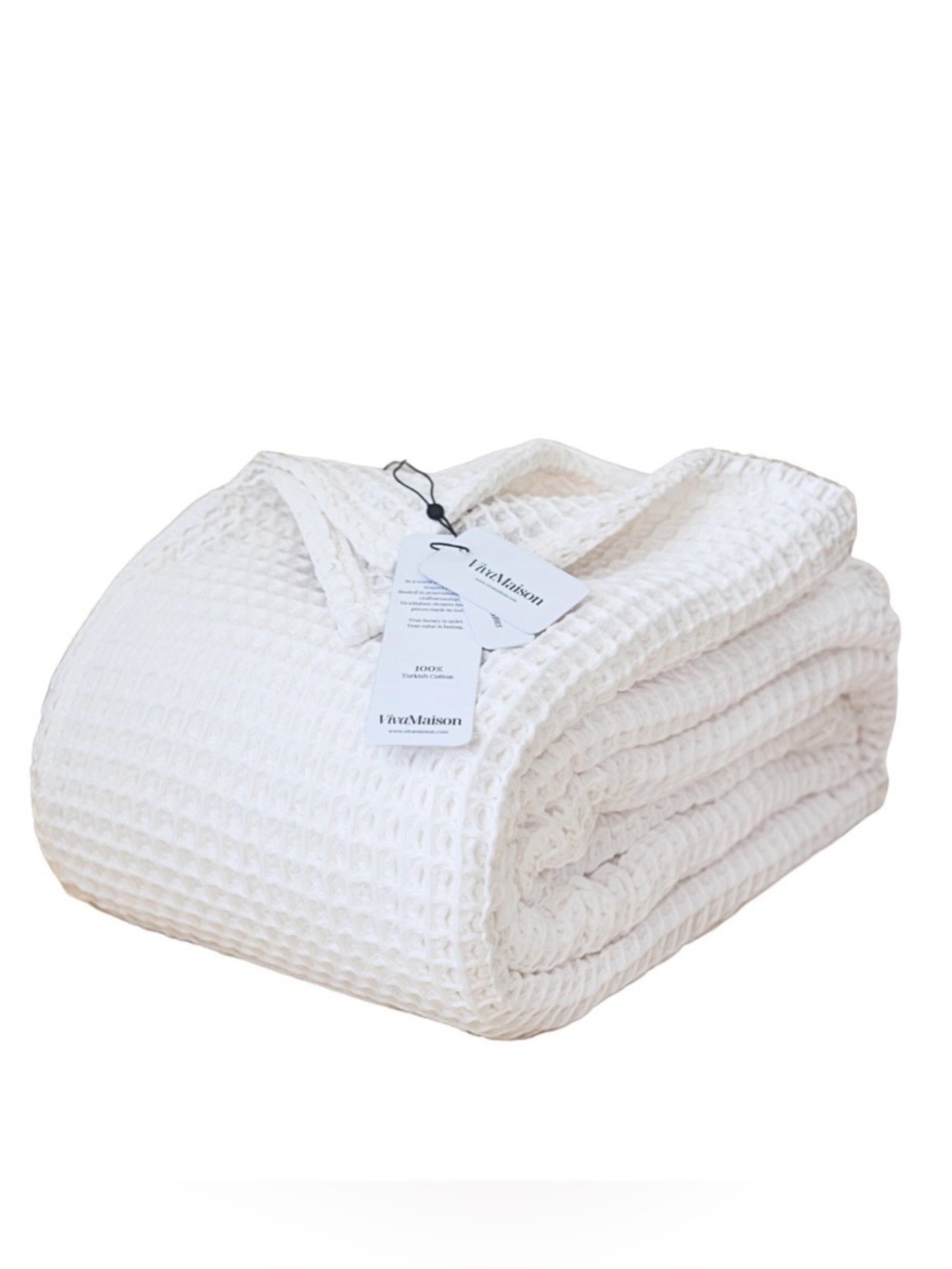 TWIN SIZE Waffle Knit Blanket 100% Turkish Cotton - WHITE